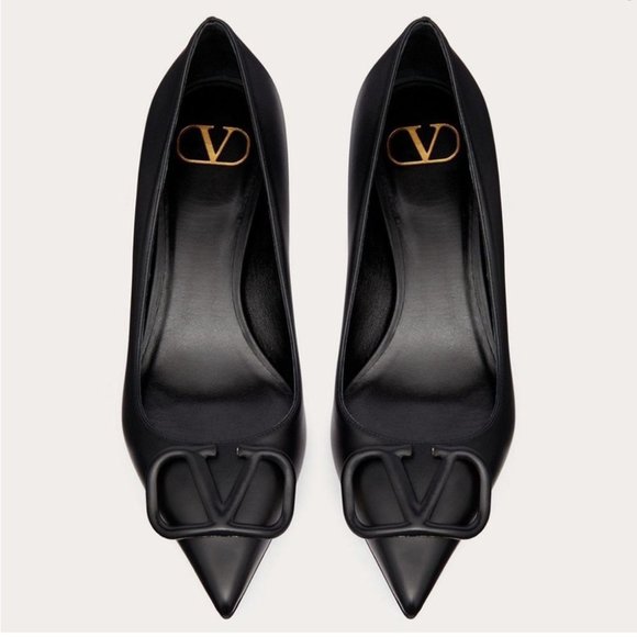Valentino Shoes - Valentino VLOGO Signature Black Decal Leather Heel Pumps 35